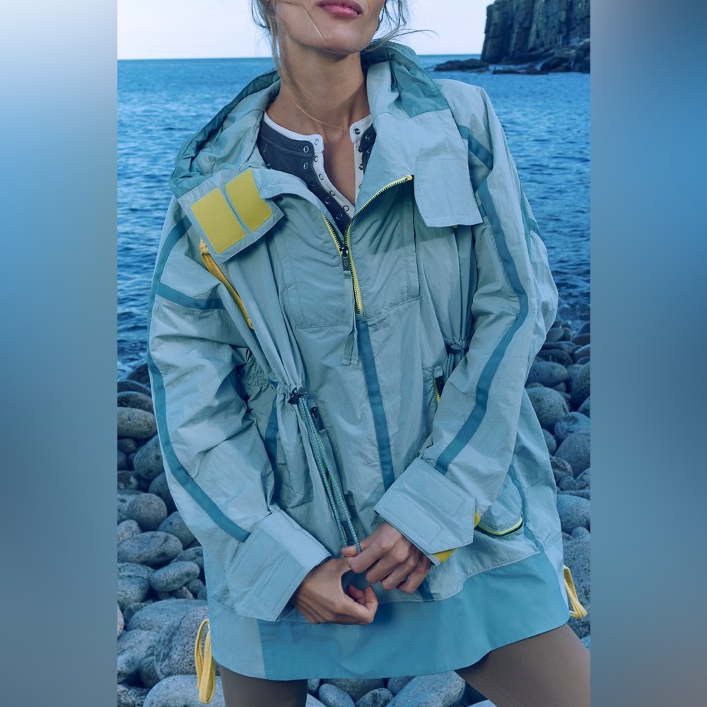 Free People Movement Peace Out Backpack Parachute Parka Jacket Blue NWT GORPCORE